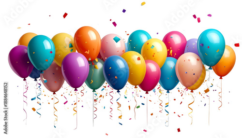 Colorful party balloons isolated on transparent background, high-quality PNG with bright vibrant colors, perfect for birthdays, celebrations, decorations, events, and festive designs.