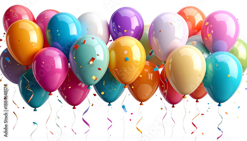 Colorful party balloons isolated on transparent background, high-quality PNG with bright vibrant colors, perfect for birthdays, celebrations, decorations, events, and festive designs.