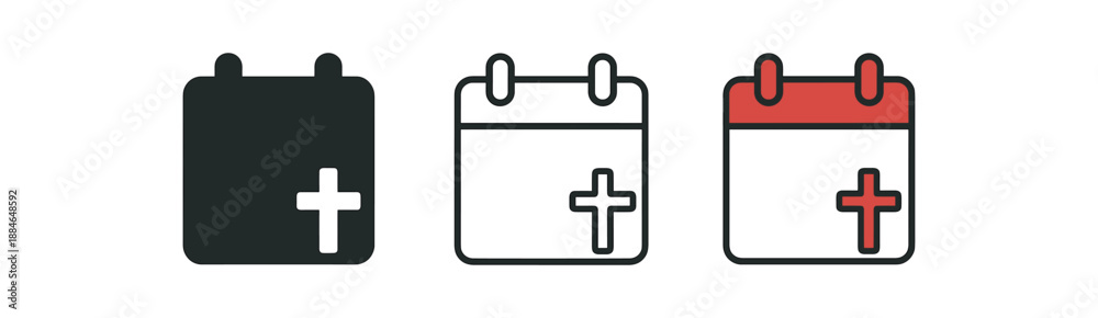 Obraz premium christian calendar three small calendar page with cross corner mark white and red