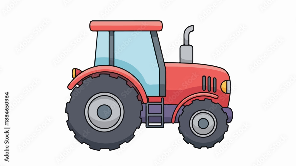 Obraz premium A simple cartoon illustration of a red tractor with large rear wheels