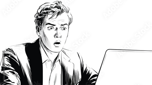Surprised Young Businessman Reacting to Laptop Screen