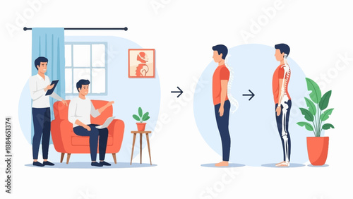 A person's posture improvement journey from slouching to upright