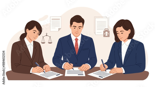 Legal Agreement Meeting: Lawyers Signing Contracts and Documents