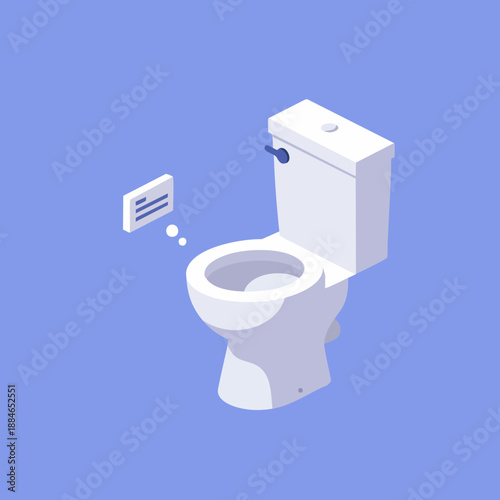 Isometric Clean Toilet Bowl Fixture with Sign Notification Illustration