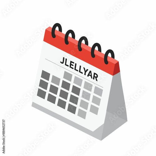Isometric Detailed Desk Calendar with Red Top Page Reminder Icon