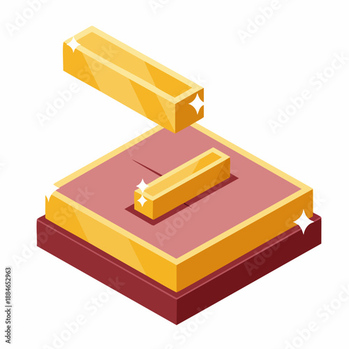 Isometric Golden Ingot Display Stand Rich Shiny Wealth Illustration