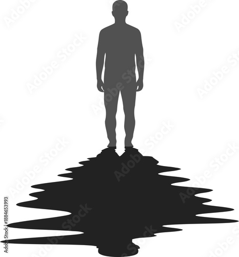 Male silhouette with heavy dark shadow symbolizing depression.