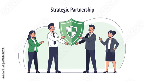 Strategic Partnership: Business Team Holding Shield with Security Symbol