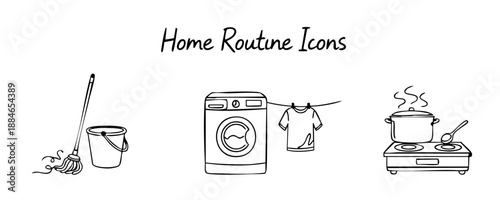Home Routine Doodle Icons for Everyday Life