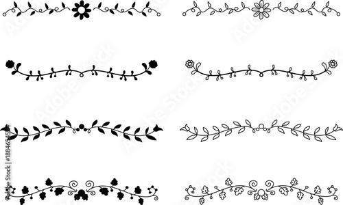 Ten decorative floral and vine borders on white background