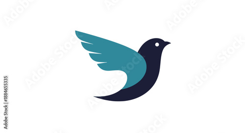 Stylized bird logo in flight with dark blue and teal colors.