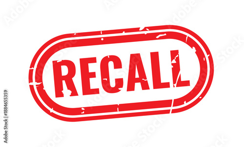 Red Grunge Recall Rubber Stamp Icon Isolated on White, Product Warning Sign with Distressed Texture, Consumer Safety Recall Notice Stamp Graphic, Automotive and Manufacturing Recall Grunge Symbol