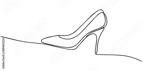 One line continuous drawing of elegant high heels for fashion and style concept, Elegant Highheel continuous one line drawing. Single line art illustration of lady flat shoe. Editable vector