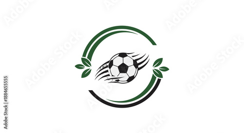 Stylized soccer ball emblem with leaves and dynamic motion.