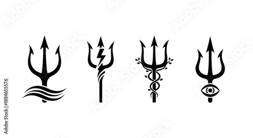 Four different trident symbols with unique designs and elements.