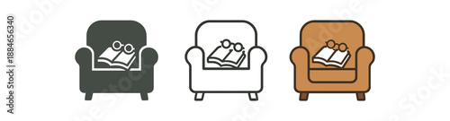 cozy home life armchair with open book and glasses