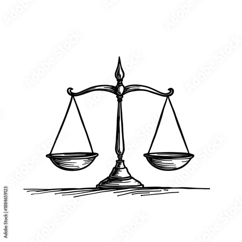 Justice scales in hand-drawn style on white background  