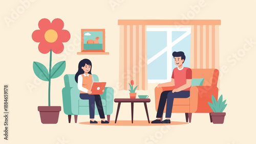 Two people relaxing in armchairs in a living room