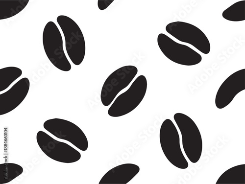 Abstract pattern of black coffee beans on a clean surface. The beans are arranged in a repeating design, creating a sense of visual texture.