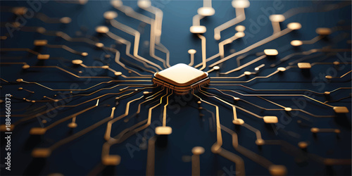 Abstract Blue Technology Background with Digital Circuit Board Pattern, Microchip Design and Electronic Data Network Lines