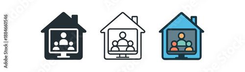 work from home video call screen with three tiny profile circles