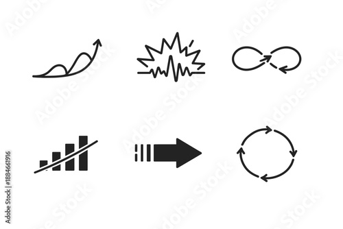 Musical Structure Icons. Line style vector icons of memorable structural patterns: pre-chorus lift curve, explosive drop symbol,