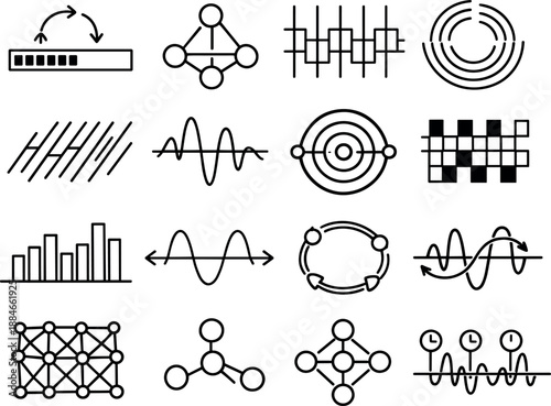 Image Generation. Line style vector icons of coding programming error and debugging symbols: sync bar, sync node, timing mesh,