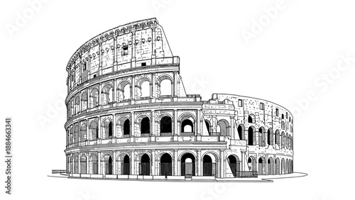 Colosseum Rome Monochrome Sketch