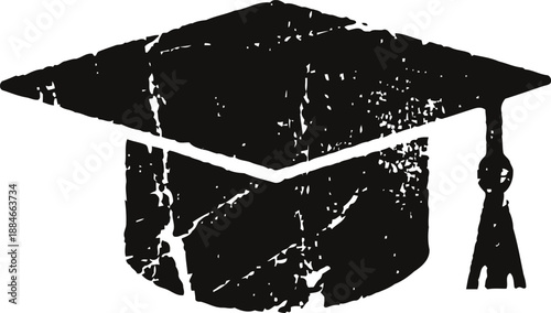 worn black graduation cap icon with tassel education symbol for achievement and academic success