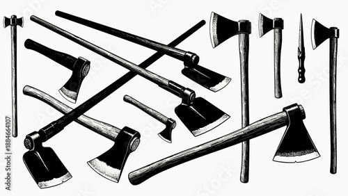 Collection of Farm Tools: Axes, Hoes, and Hatchets