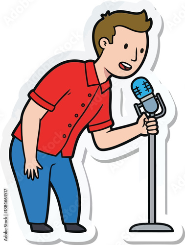 Cartoon man speaking into a microphone isolated on transparent background