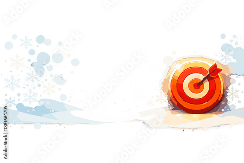 January Promo Glow. January promo calendar tile block with winter snowflake bokeh and a glowing target badge, clean wide layout