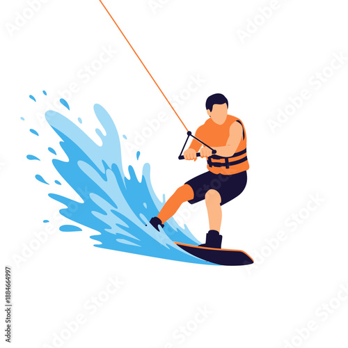 Man Wakeboarding on Water, Dynamic Splash and Water Sports Action