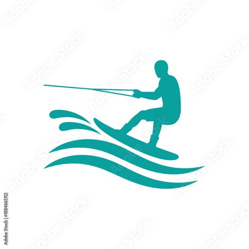 Wakeboarder Silhouette Riding Teal Wave