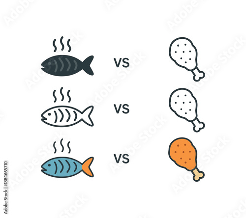 healthy vs unhealthy food grilled fish and fried chicken contrast