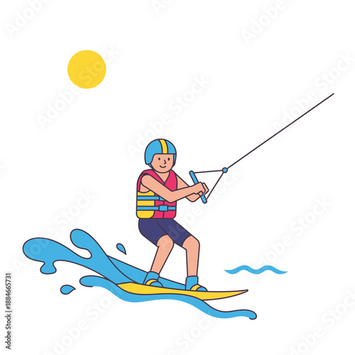 Kid Wakeboarding with Sun and Water Splash - Fun Summer Water Sport