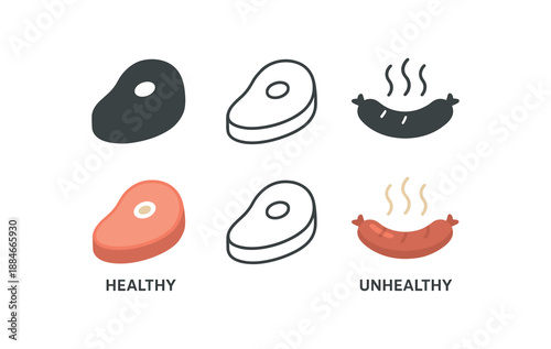 healthy vs unhealthy food lean meat and fried sausage
