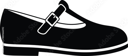 Black Mary Jane shoe vector illustration classic girl formal footwear icon isolated on white background for school fashion and elegance