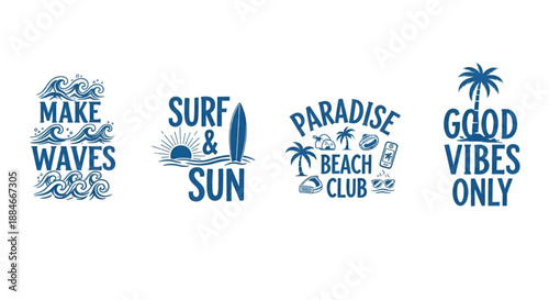 Tropical Beach Club Vector Bundle: Surf and Sun Quotes for Apparel
