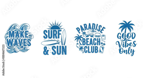 Retro Surf T-Shirt Designs: Tropical Beach Club and Sun Vector Graphics