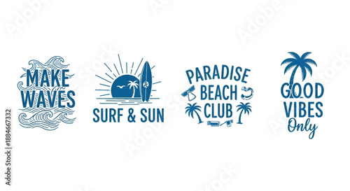 Hand Drawn Surf Quotes: Make Waves and Paradise Beach Typography Set