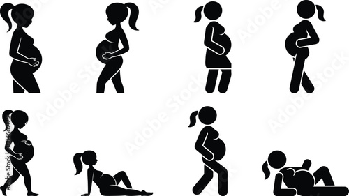 Pregnant woman exercising in different poses