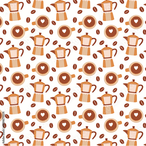 Italian Coffee Moka Pot and Espresso Bean Pattern