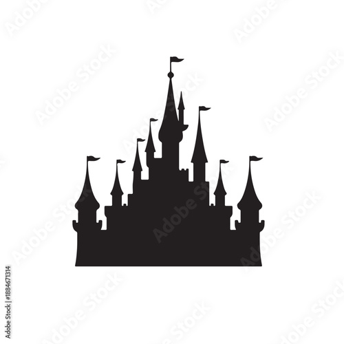 King Castle Silhouette Vector on White Background.