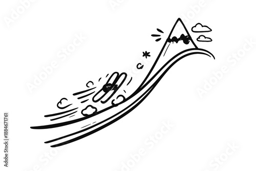 Ski Slope Speed Chart. Doodle-style vector icon of speed visualization on a ski slope, elegant track line rising to a peak like a