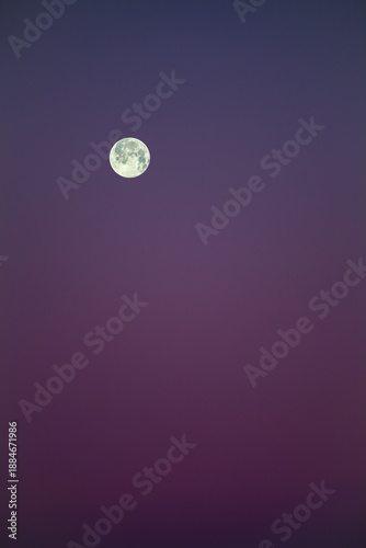 Full Moon Over Purple Twilight Sky With Soft Gradient, Calm Night Scene