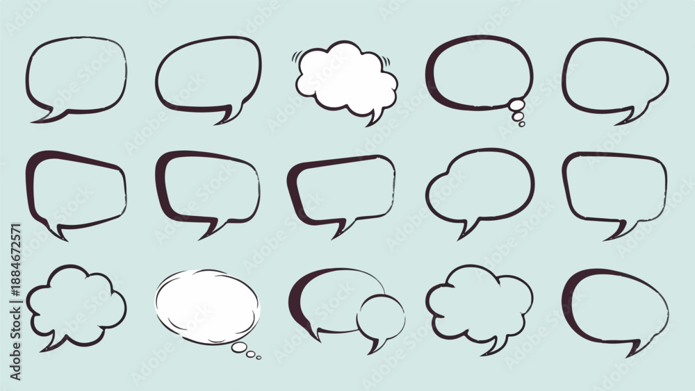 Fototapeta premium Collection of various hand-drawn speech bubble shapes on a pastel background