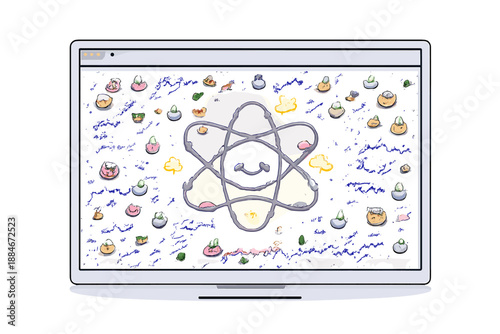 Interface Chaosmos Doodle. Doodle-style vector icon of interface chaosmos, screen filled with playful chaotic dots, lines, and