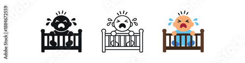 baby crying icon on light background. newborn crying crib. discomfort communication symbol. expression clearly readable
