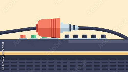 Close up of a guitar amplifier input jack and controls